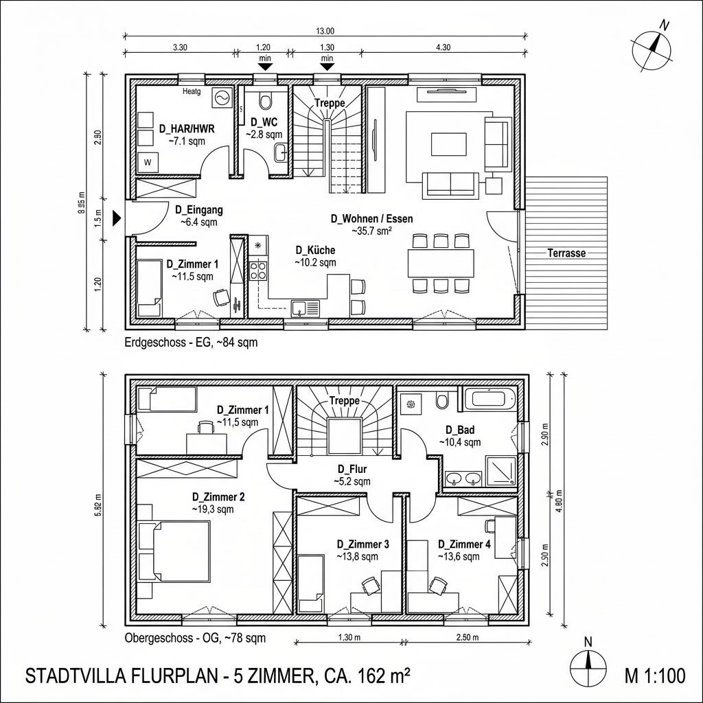 Grundriss Klassik Turm 162 von Büdenbender Hausbau — 162 m², 5 Zimmer