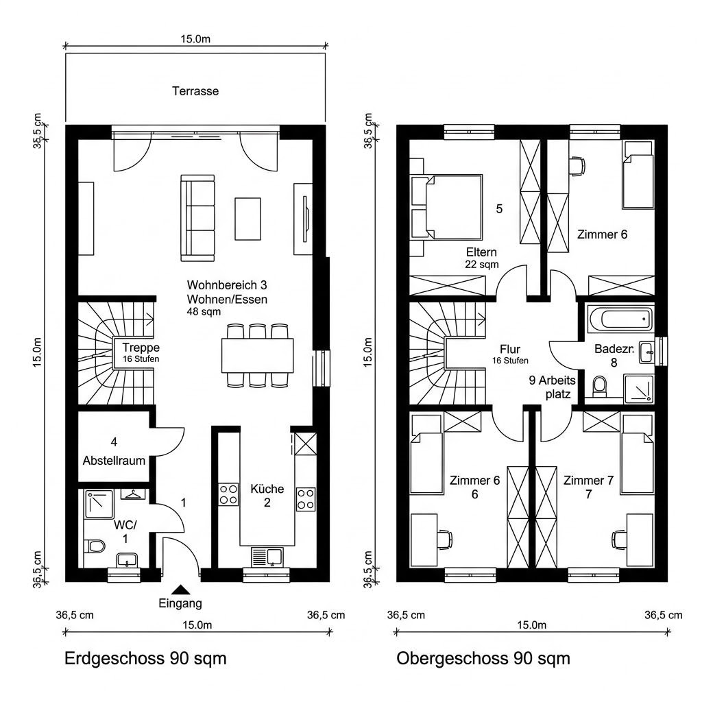 Grundriss Stadtvilla Cube 180 von Deutsche Neubau — 180 m², 6 Zimmer