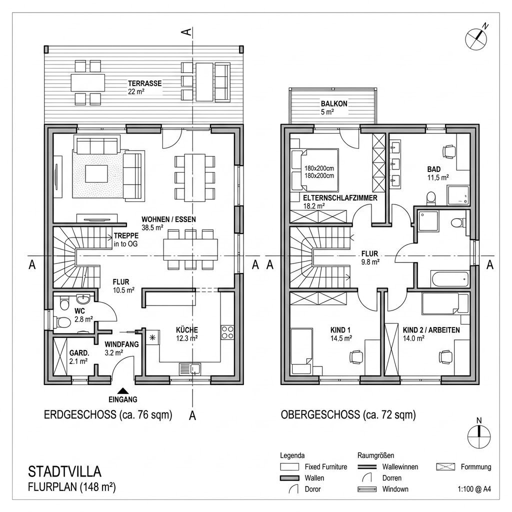 Grundriss Stadtvilla Gera von Econ Das Haus — 148 m², 5 Zimmer