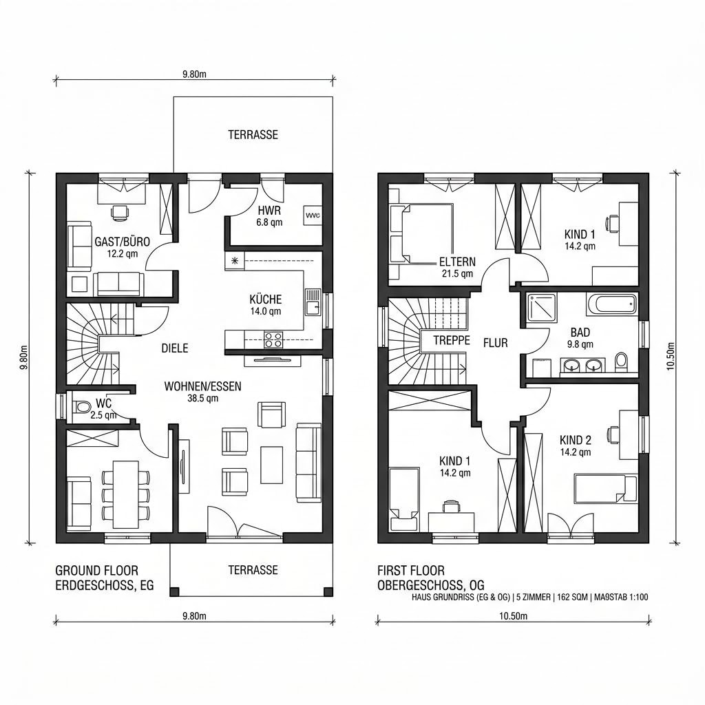 Grundriss Stadtvilla Modern 162 von Econ Das Haus — 162 m², 5 Zimmer