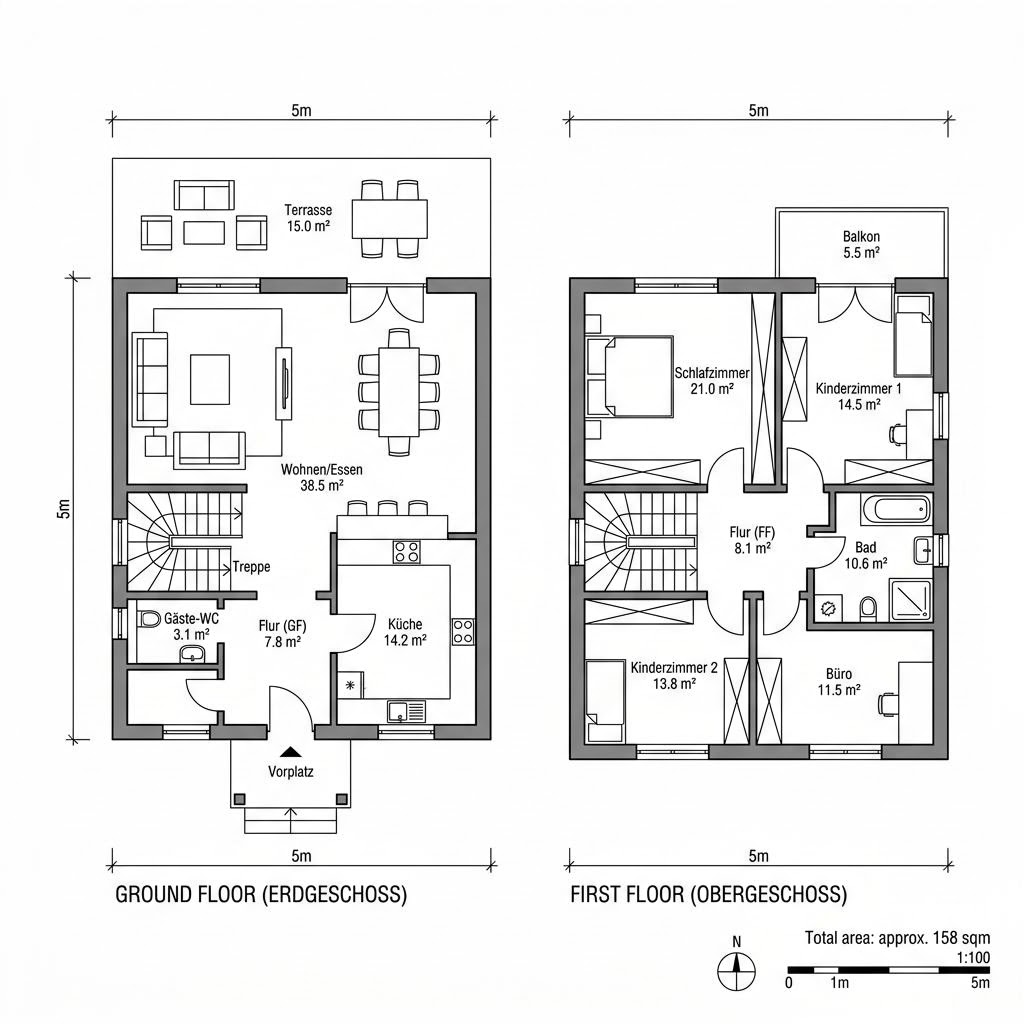 Grundriss VIO City 158 von FingerHaus — 158 m², 5 Zimmer