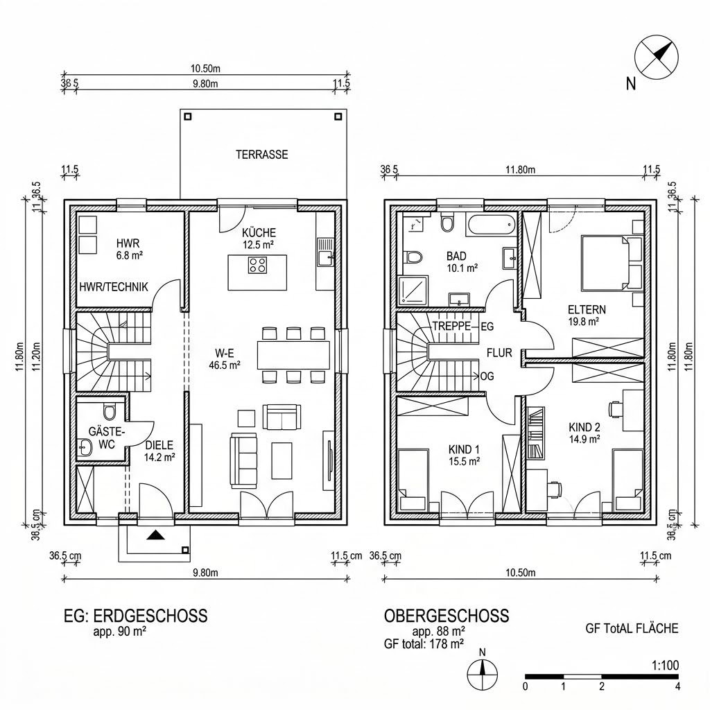 Grundriss City 178 von Genböck Haus — 178 m², 6 Zimmer