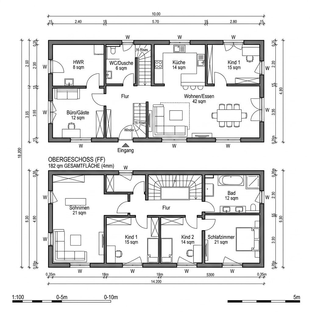 Grundriss Stadtvilla VARIANT 182 von Hanse Haus — 182 m², 6 Zimmer
