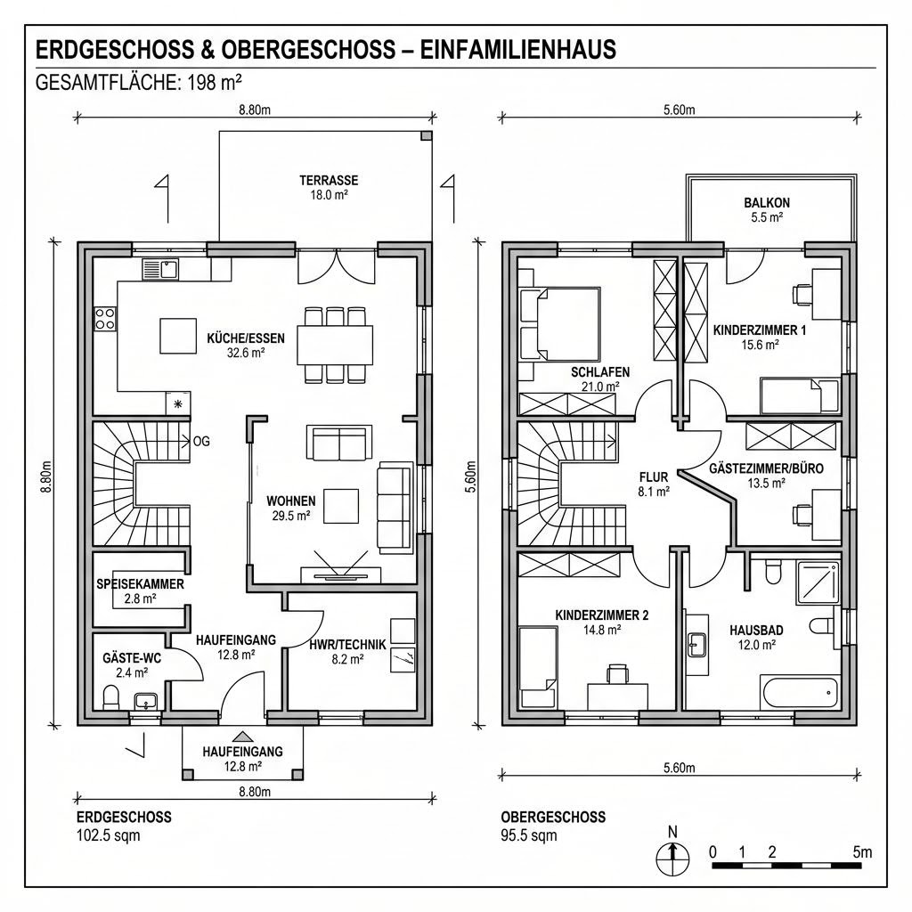 Grundriss Stadtvilla VARIANT 198 von Hanse Haus — 198 m², 6 Zimmer