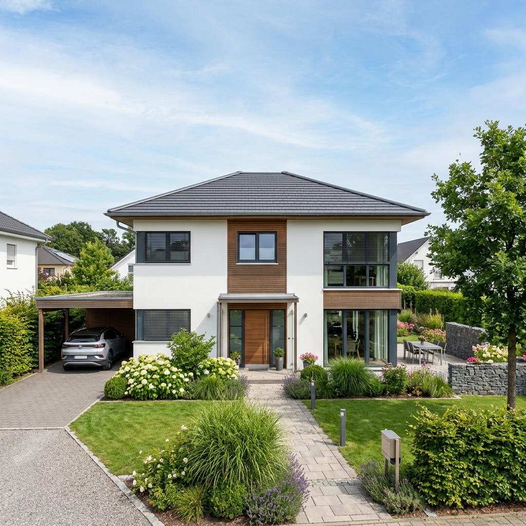 Stadtvilla MODERN 145 von Hartl Haus — Echtholz-Fertighaus mit Walmdach und 145 m²