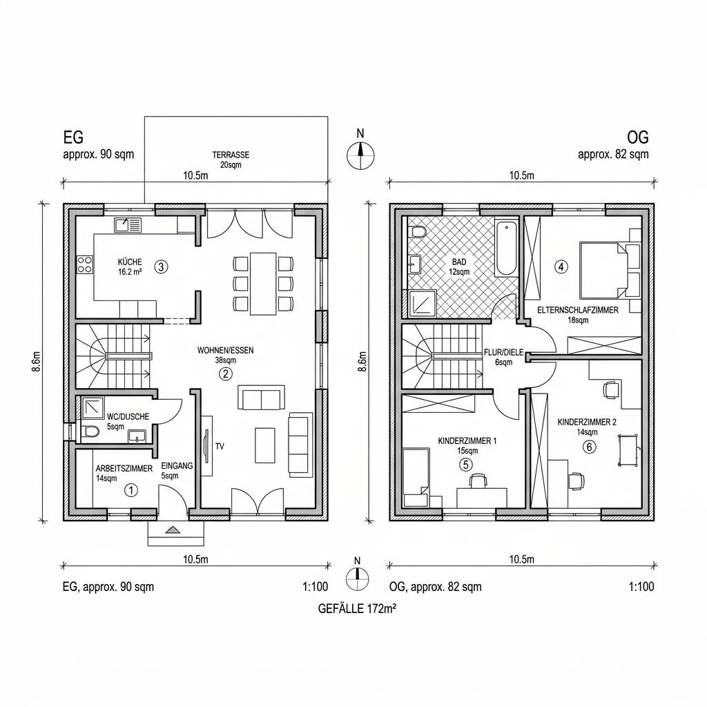 Grundriss Stadtvilla Arcus 172 von Heinz von Heiden — 172 m², 6 Zimmer