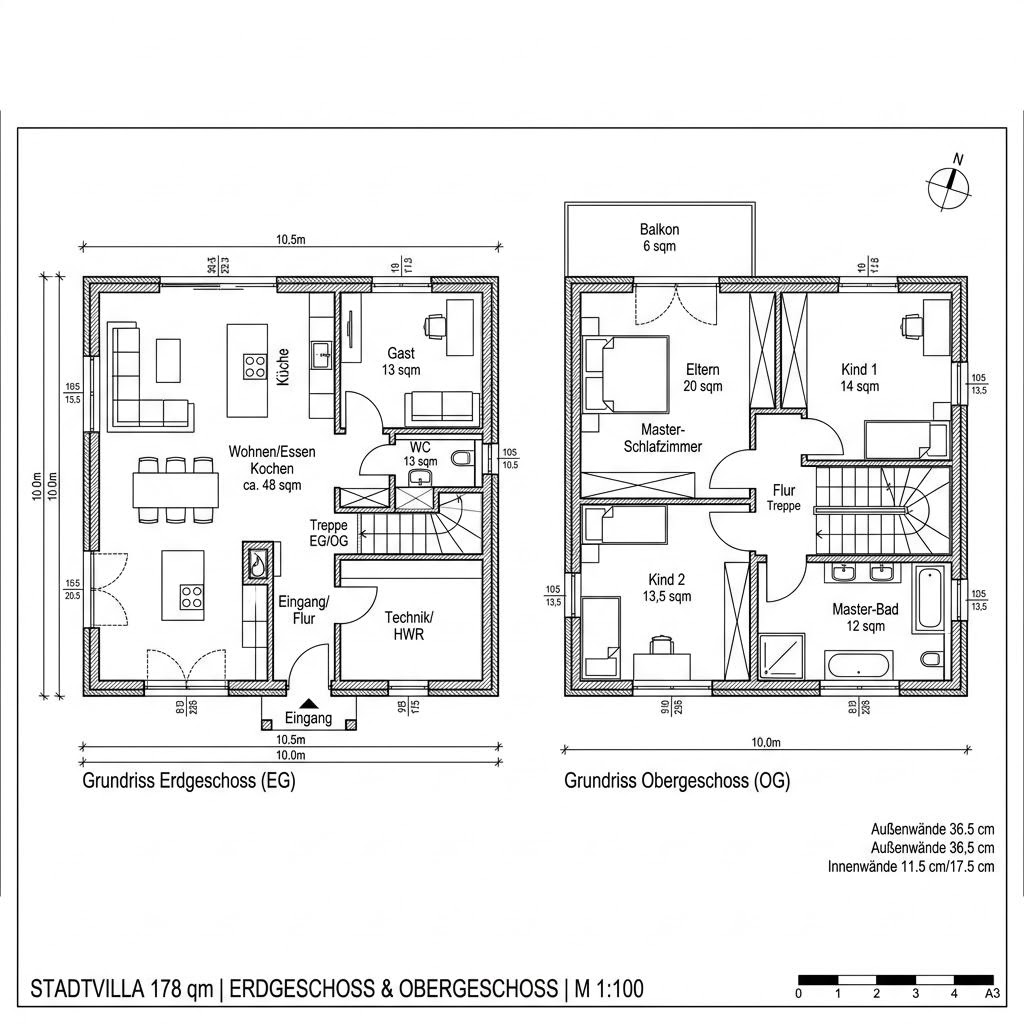 Grundriss Stadtvilla 178 von HELMA Eigenheimbau — 178 m², 5 Zimmer