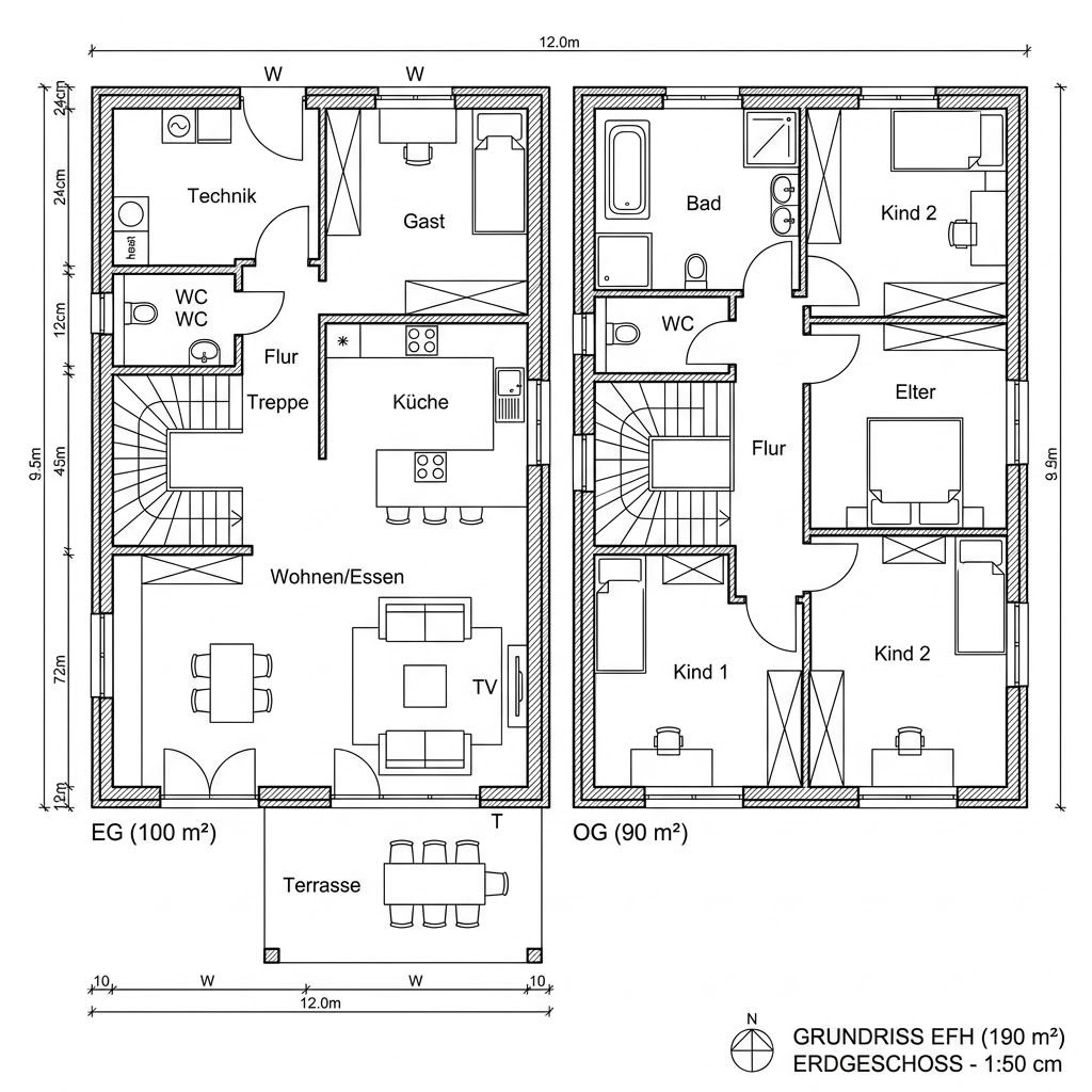 Grundriss Stadtvilla 190 von HELMA Eigenheimbau — 190 m², 6 Zimmer