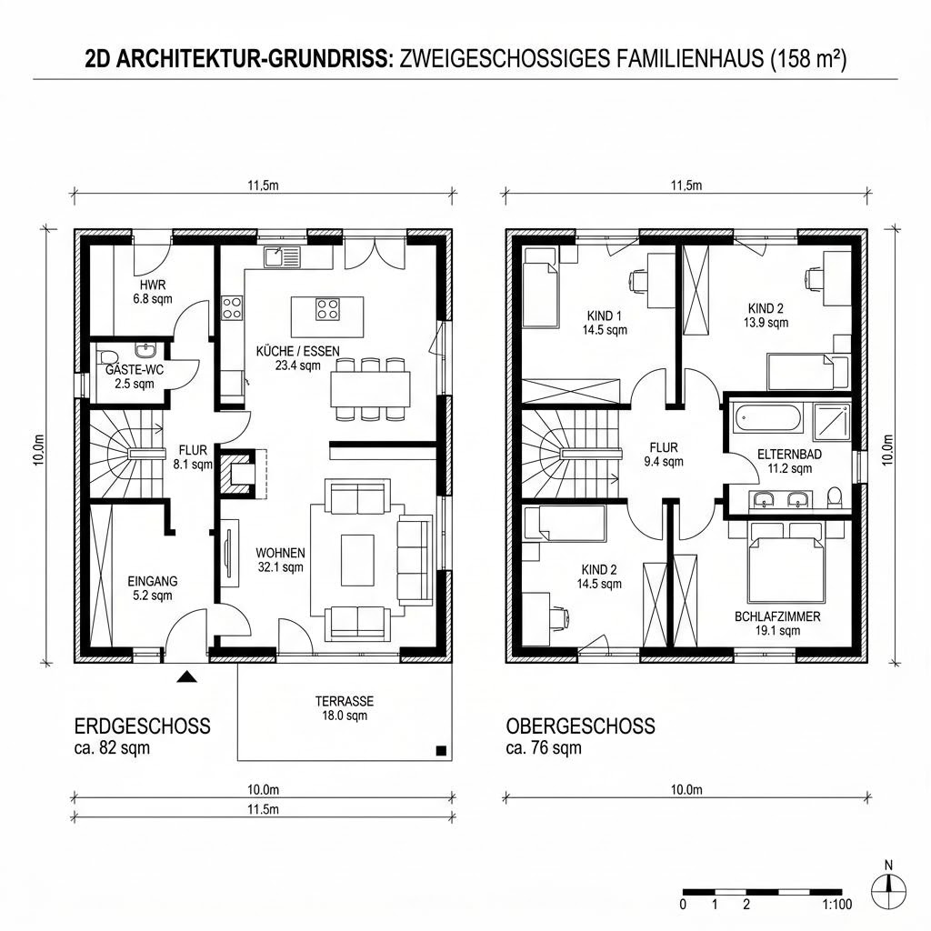 Grundriss Solitär Stadtvilla 158 von Keitel-Haus — 158 m², 5 Zimmer