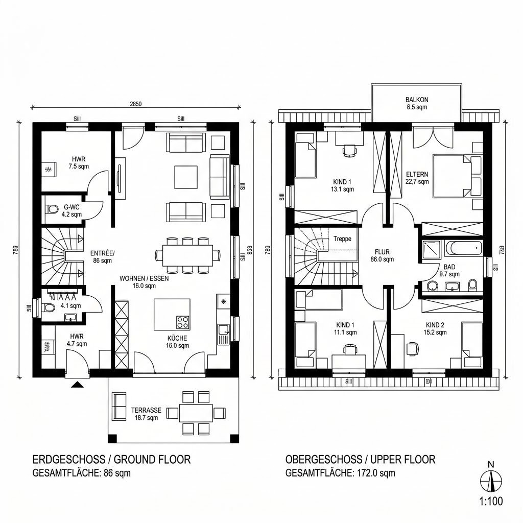 Grundriss Stadtvilla Aurelio 172 von Kern-Haus — 172 m², 6 Zimmer