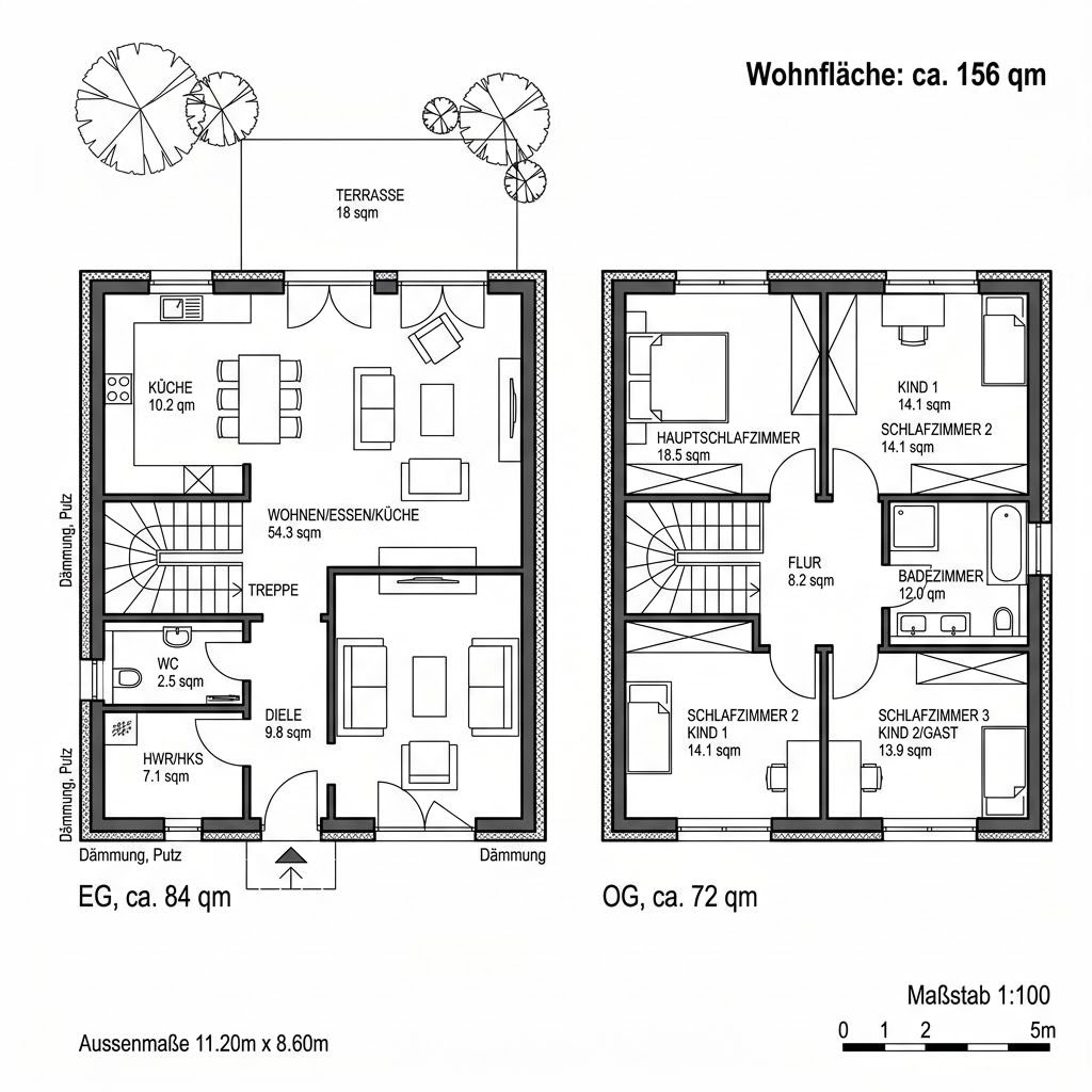 Grundriss Stadtvilla Solar 156 von Kitzlinger Haus — 156 m², 5 Zimmer