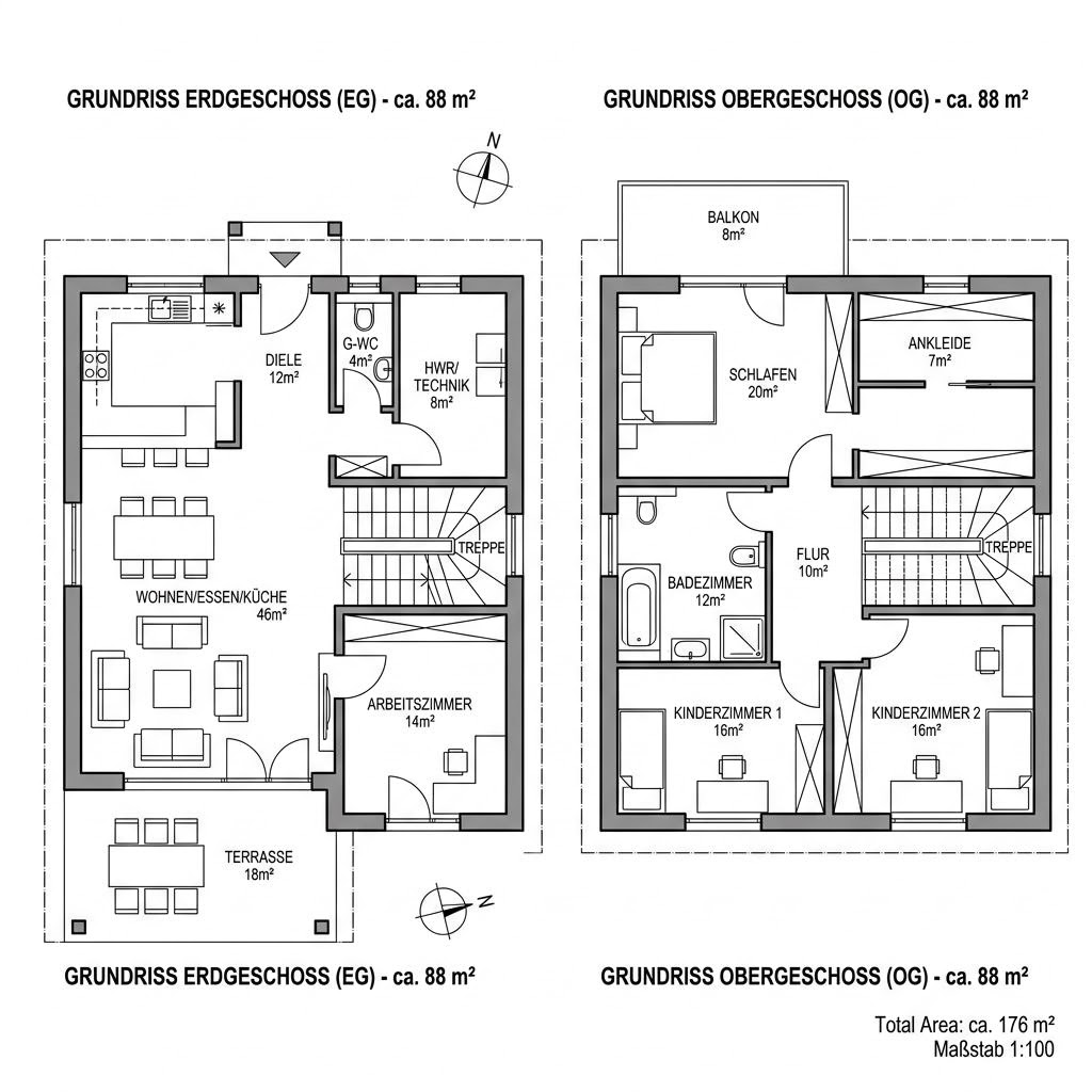 Grundriss Villa Onda 176 von Meisterstück-HAUS — 176 m², 5 Zimmer