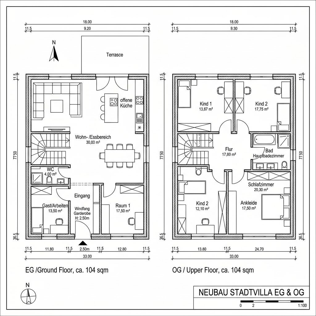 Grundriss Villa Onda 208 Stadtvilla von Meisterstück-HAUS — 208 m², 6 Zimmer