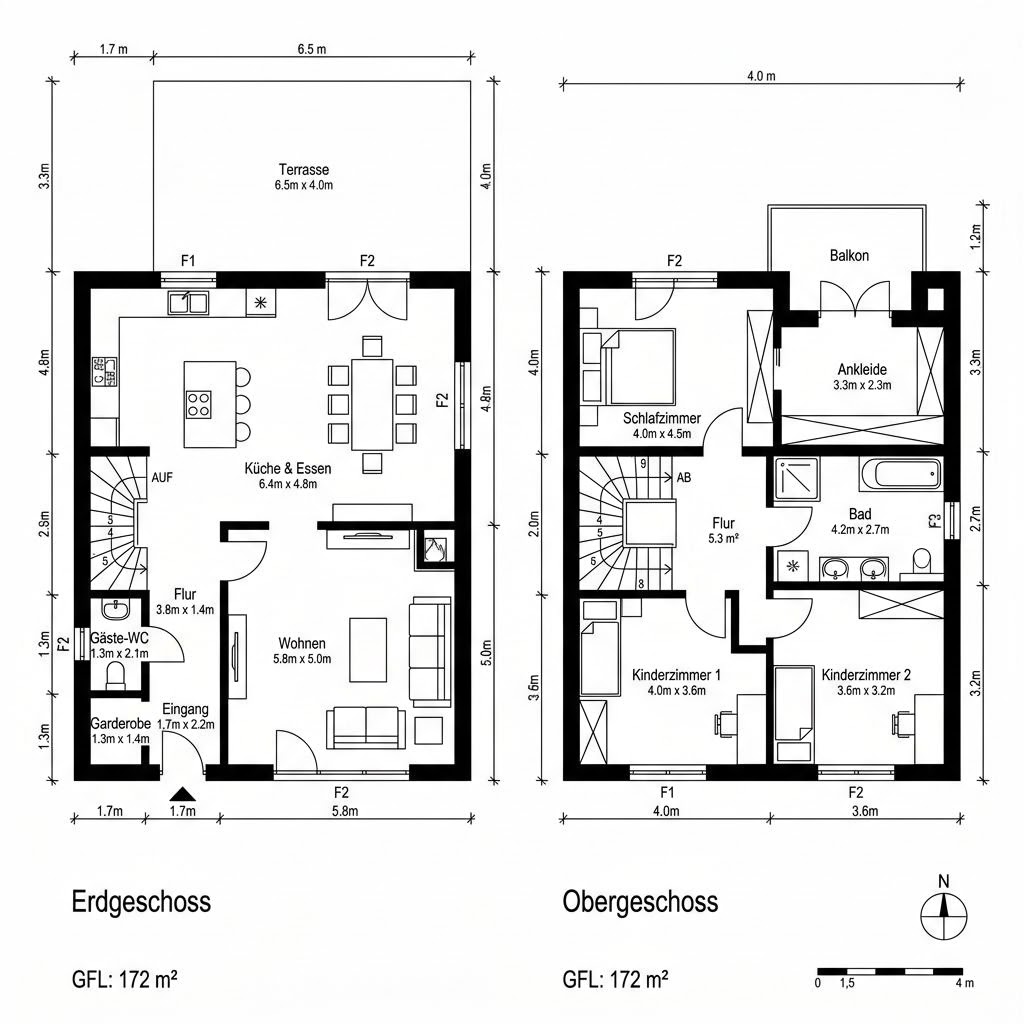Grundriss Stadtvilla Turm 172 von OKAL Haus — 172 m², 6 Zimmer