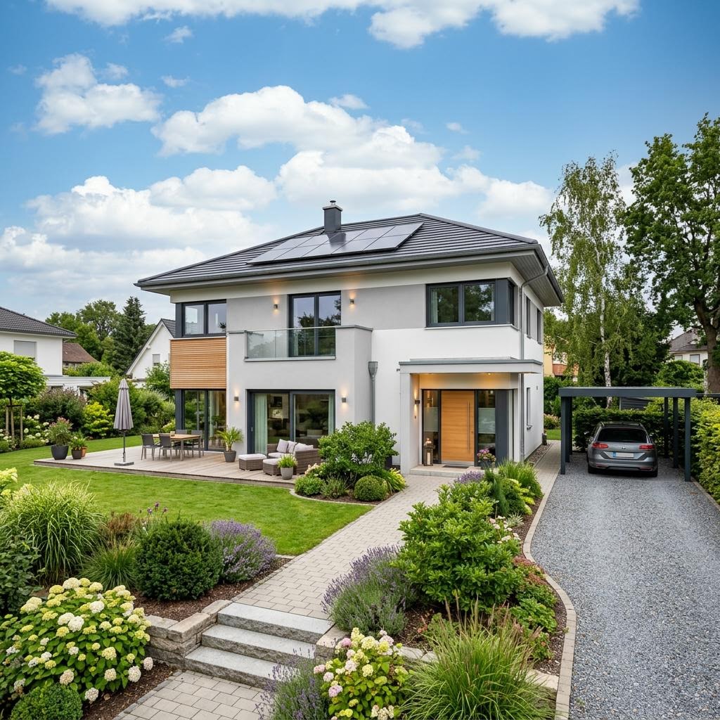 Stadtvilla Trend City 148 von OKAL Haus — Holztafelbau mit Walmdach und rund 148 m²