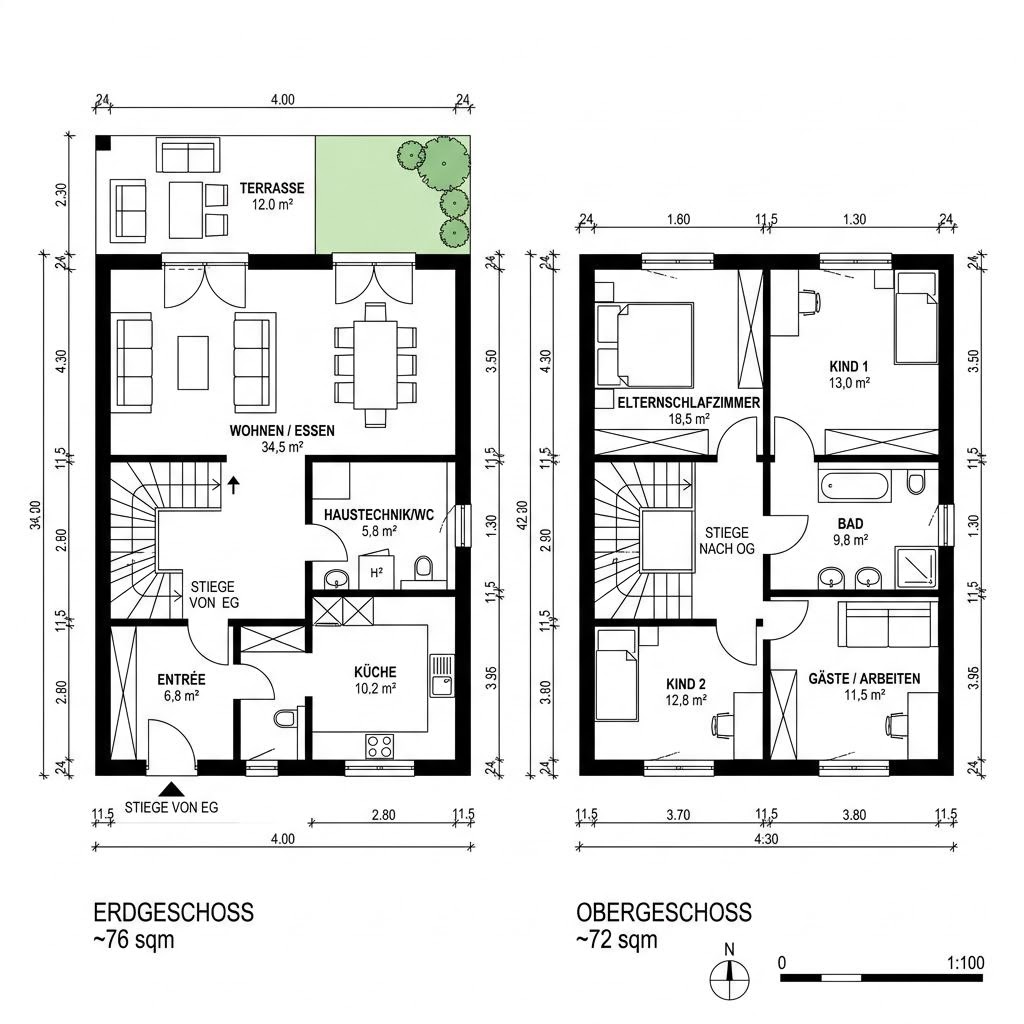 Grundriss Trend City 148 von OKAL Haus — 148 m², 5 Zimmer