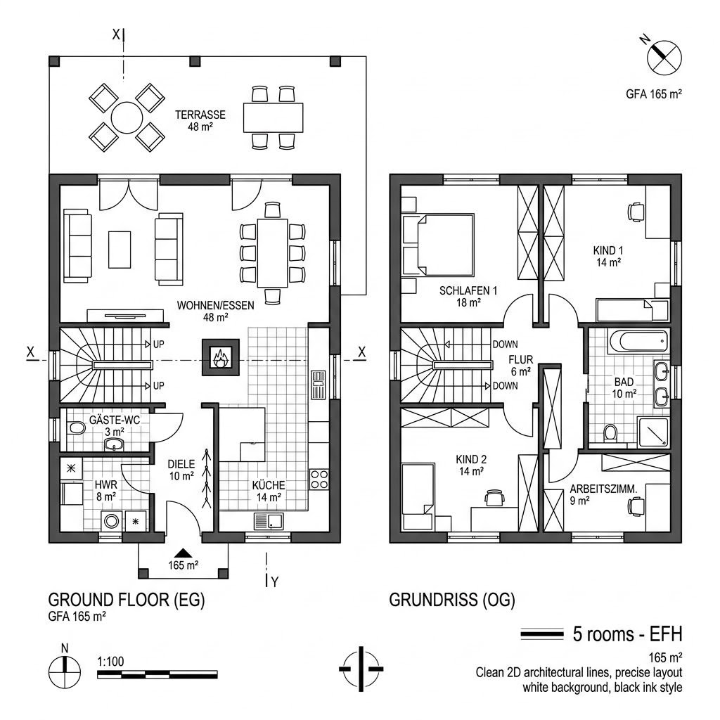 Grundriss Stadtvilla 165 von P & P Massivhaus — 165 m², 5 Zimmer