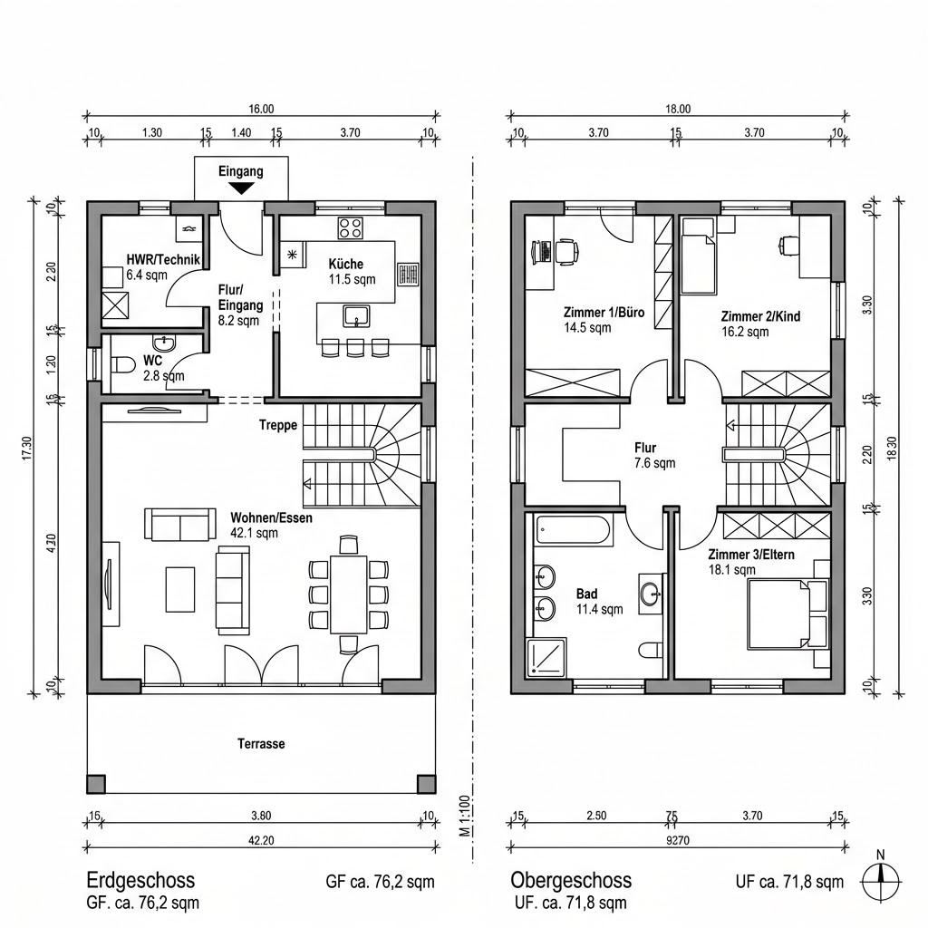 Grundriss Parma 148 von P & P Massivhaus — 148 m², 5 Zimmer