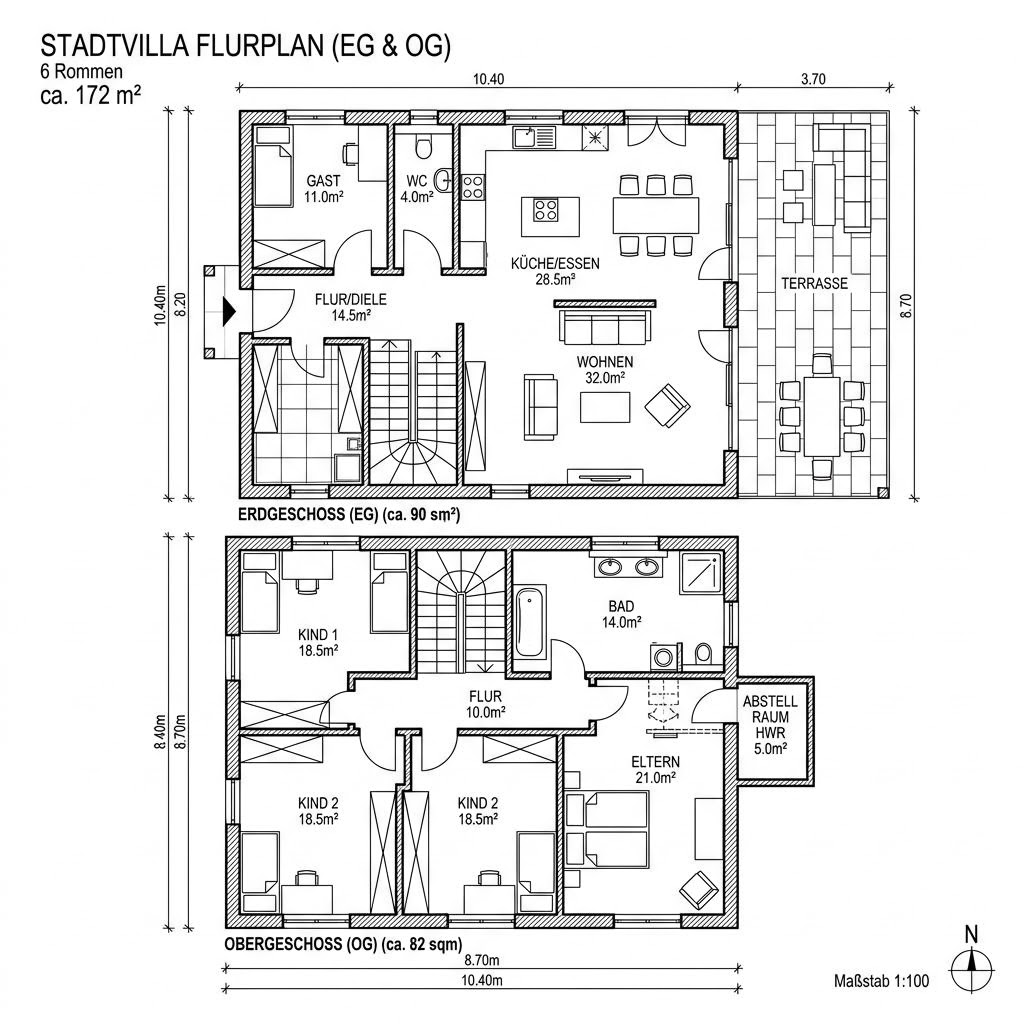 Grundriss Siena 172 von P & P Massivhaus — 172 m², 6 Zimmer