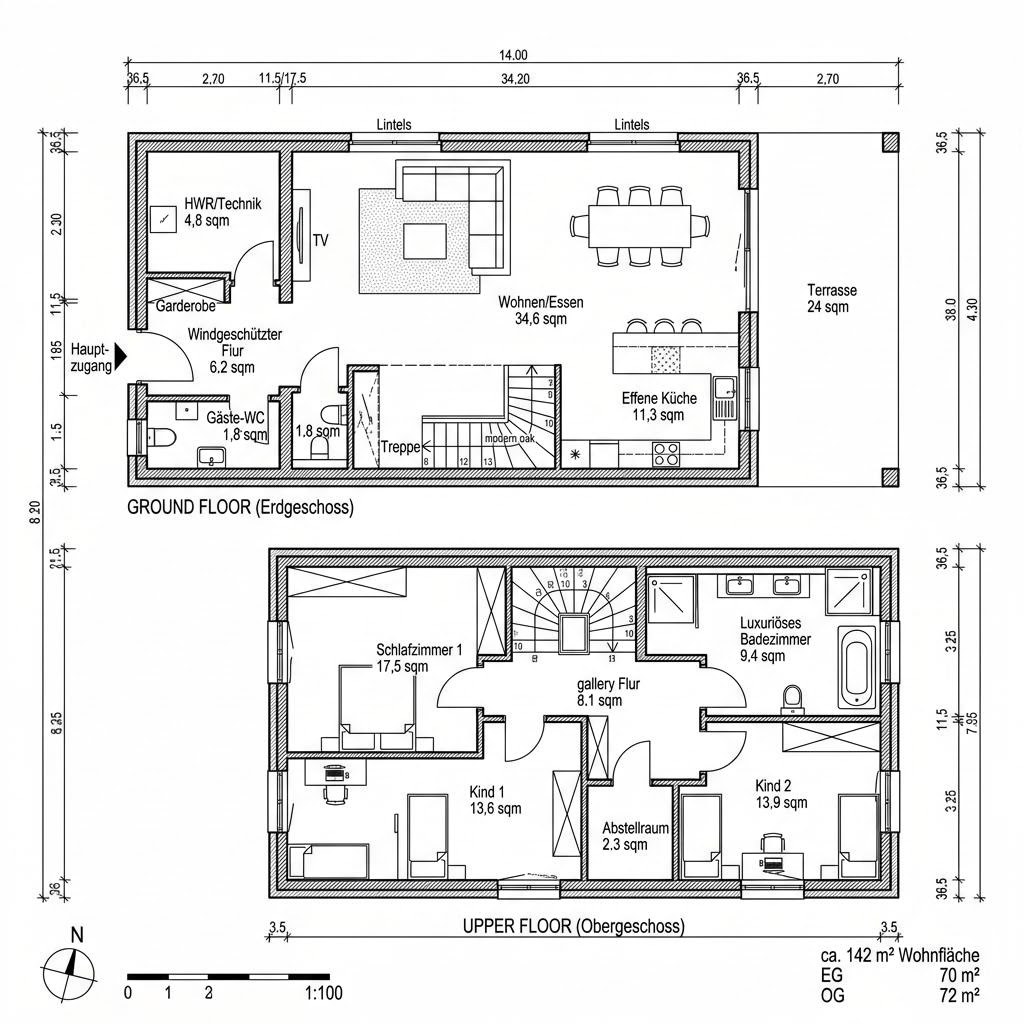 Grundriss Turin 142 von P & P Massivhaus — 142 m², 5 Zimmer