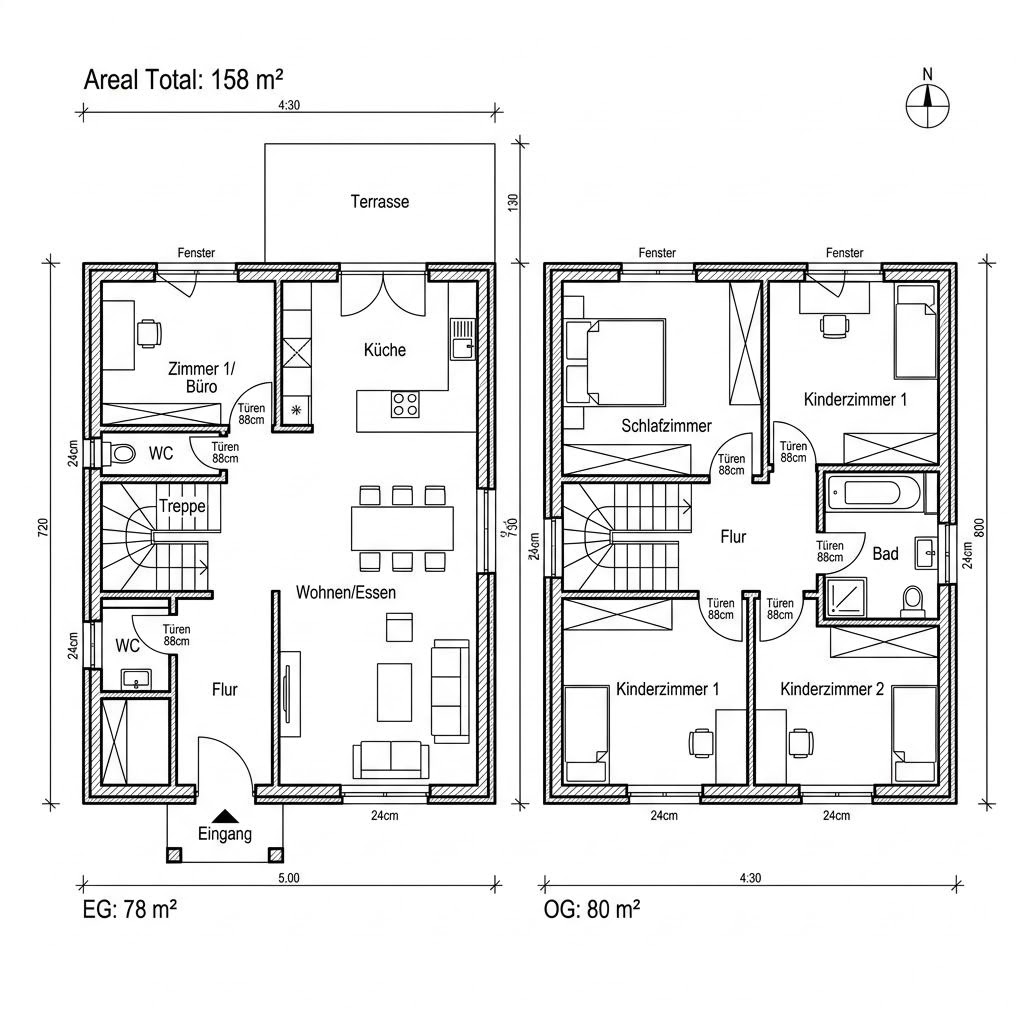 Grundriss Stadtvilla SH 158 Z von ScanHaus Marlow — 158 m², 5 Zimmer