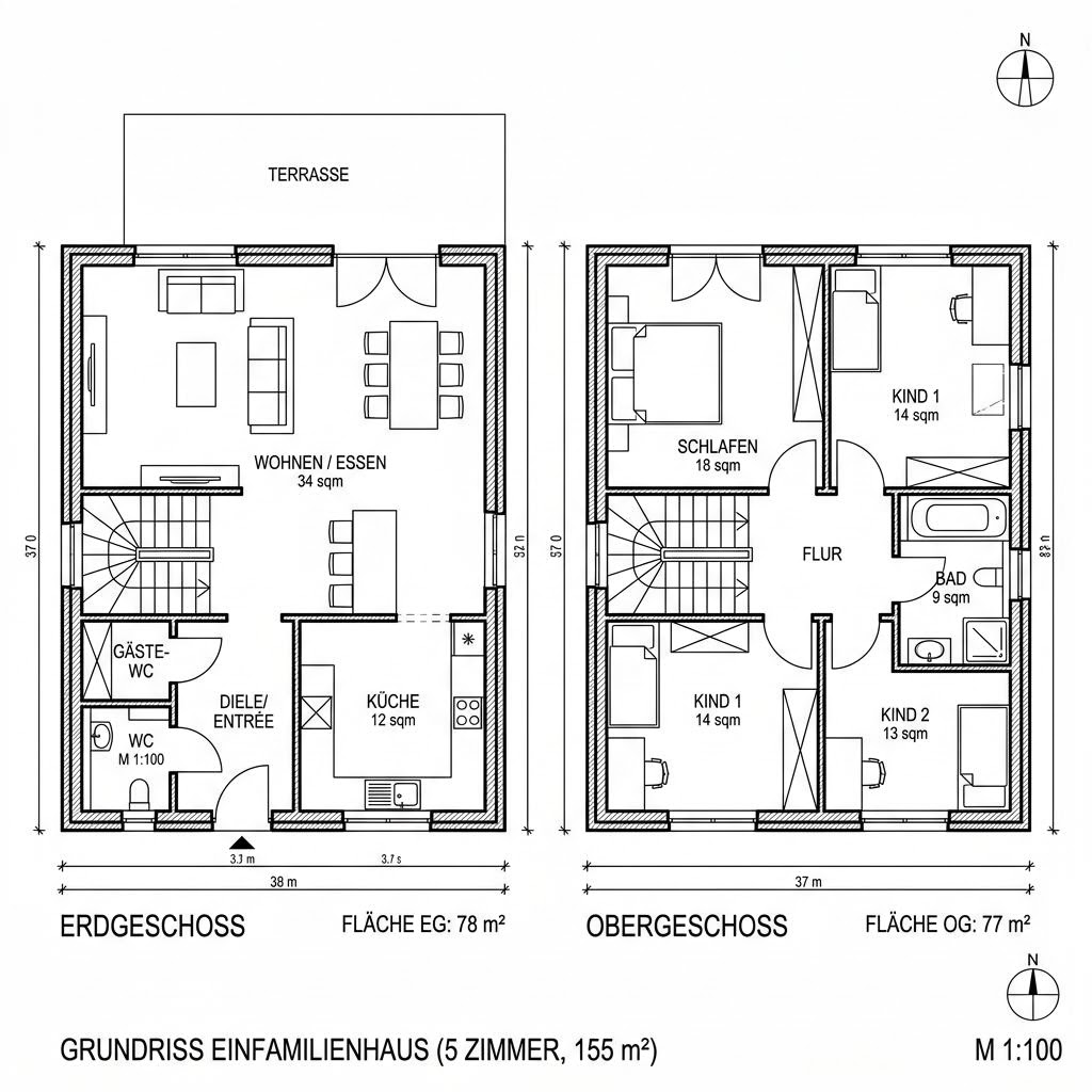 Grundriss Cubus 155 von TALBAU-Haus — 155 m², 5 Zimmer