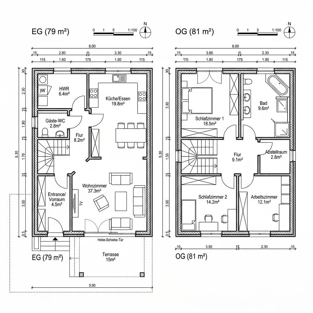 Grundriss Massiv Stadtvilla 160 von Team Massivhaus — 160 m², 5 Zimmer