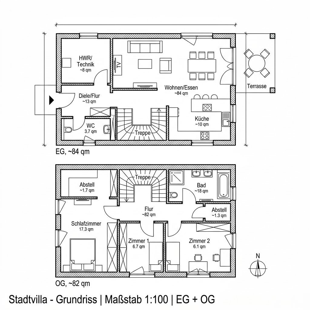 Grundriss Stadtvilla 166 von Team Massivhaus — 166 m², 5 Zimmer