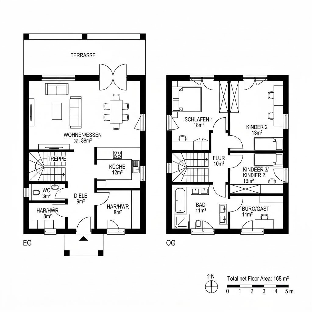 Grundriss Family Life Plus 168 von Vario-Haus Deutschland — 168 m², 6 Zimmer