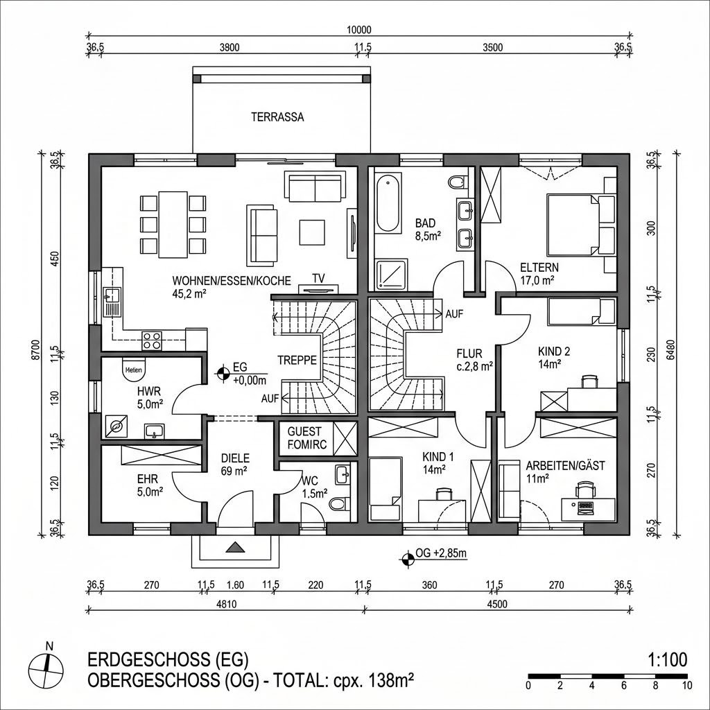 Grundriss EDITION B 138 von WEIOTT-Massiv-Haus — 138 m², 5 Zimmer
