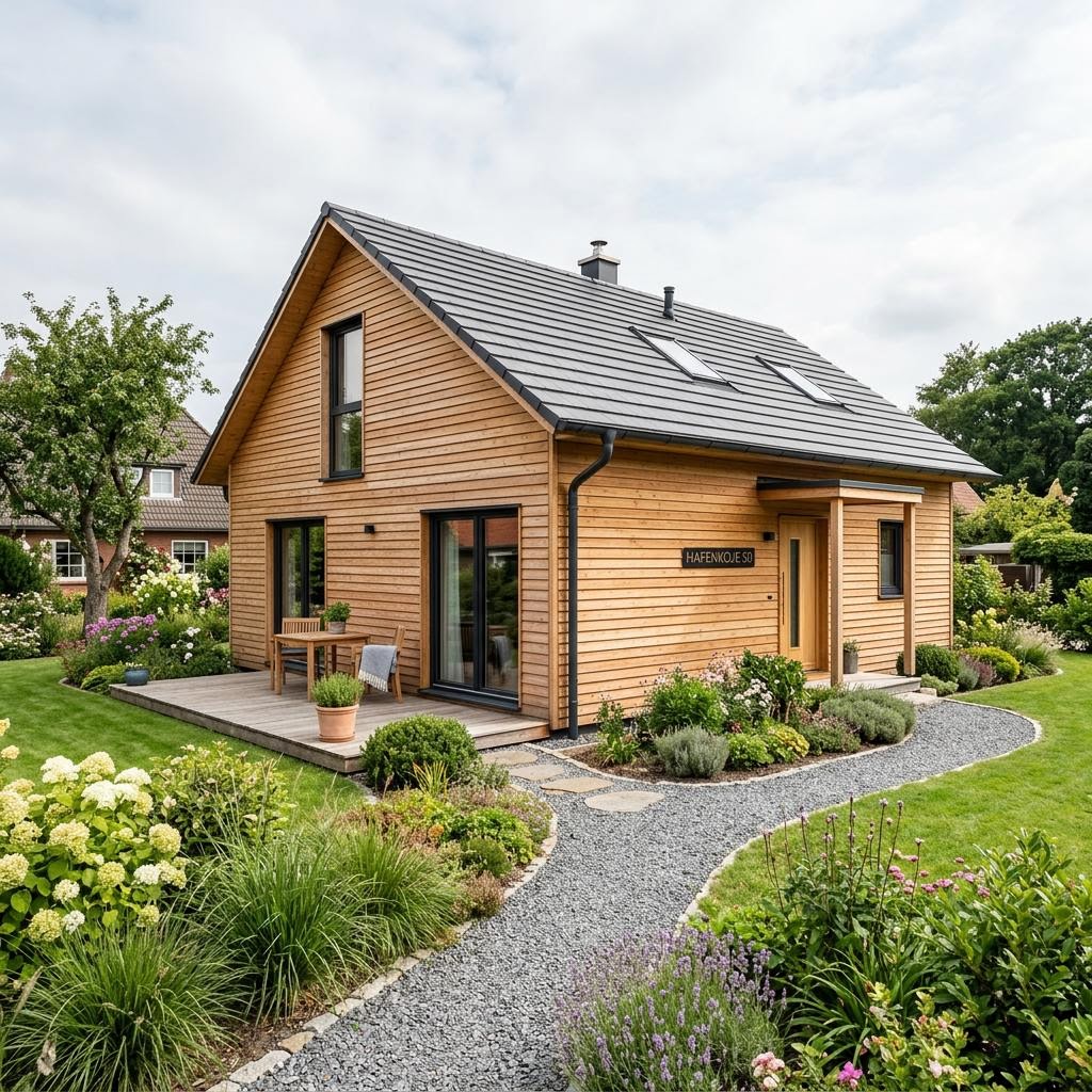 Ferienhaus Hafenkoje 50 der Seehaus Manufaktur Mecklenburg im maritimen Kapitänshaus-Stil mit Satteldach