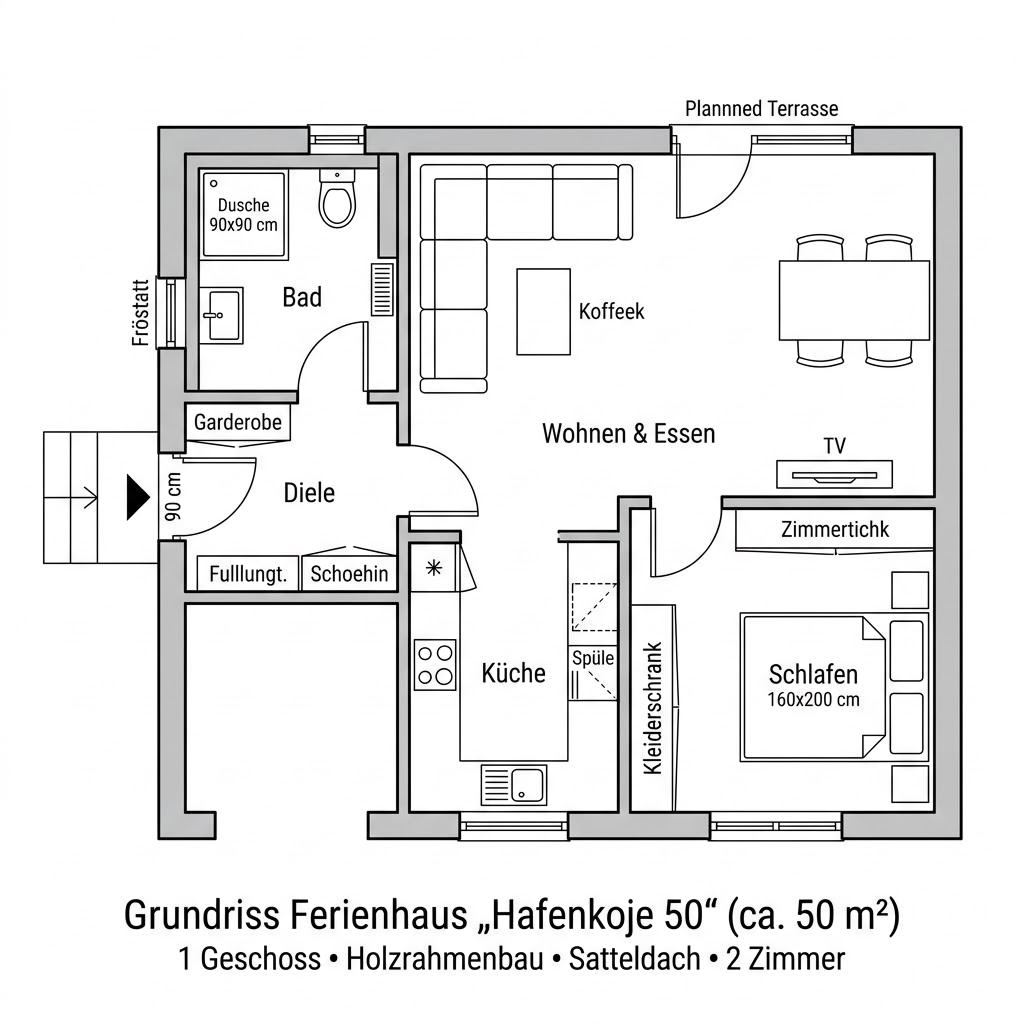 Grundriss Hafenkoje 50 von Nyborg — 50 m², 2 Zimmer