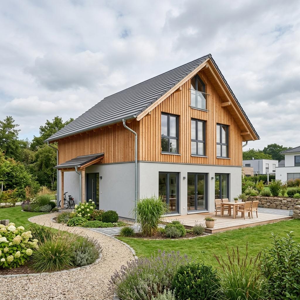 Ferienhaus Inselblick 96 der Seehaus Manufaktur Mecklenburg als zweigeschossiges Küstenhaus mit Satteldach