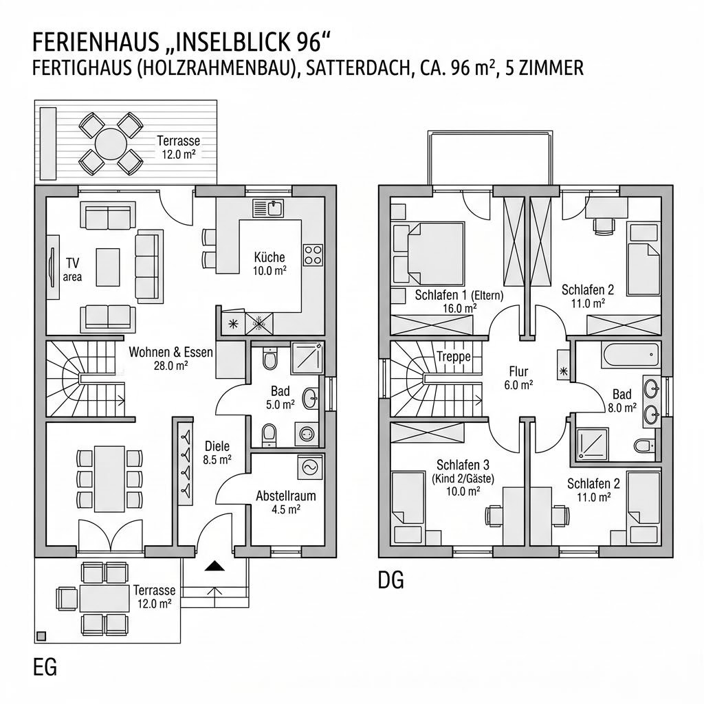 Grundriss Inselblick 96 von Nyborg — 96 m², 5 Zimmer