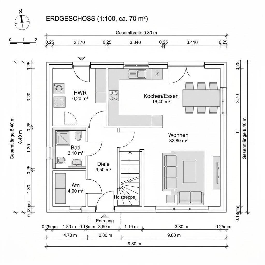Grundriss Landhaus Nyborg 138 – 138 m² Holzhaus mit 5 Zimmern