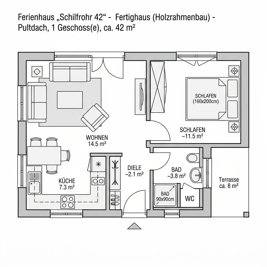 Grundriss Schilfrohr 42 von Nyborg — 42 m², 2 Zimmer