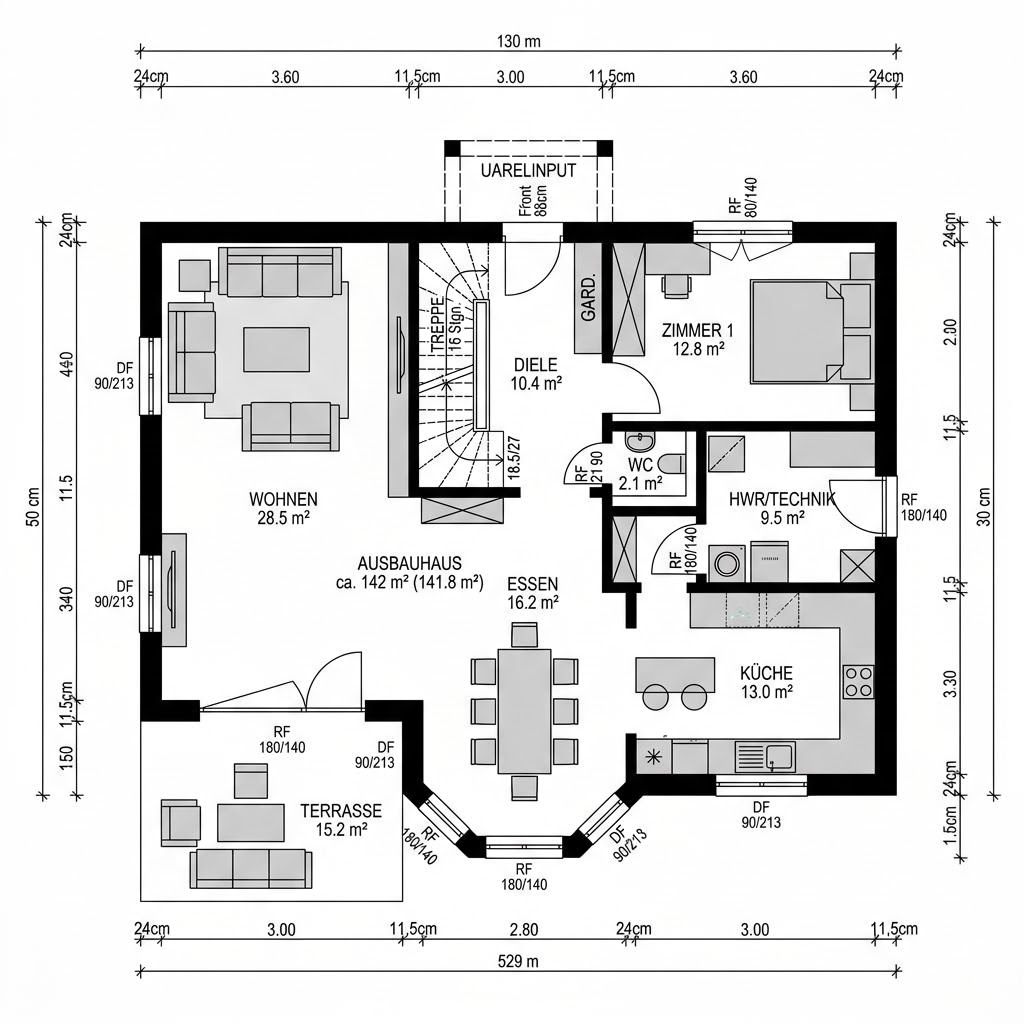 Grundriss CLOU 142 – 142 m² Ausbauhaus mit 5 Zimmern