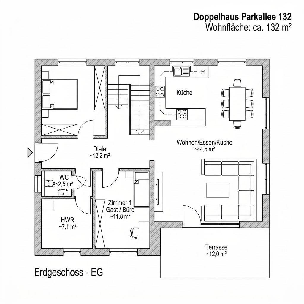 Grundriss Doppelhaus Parkallee 132 von STREIF Haus — 132 m², 5 Zimmer