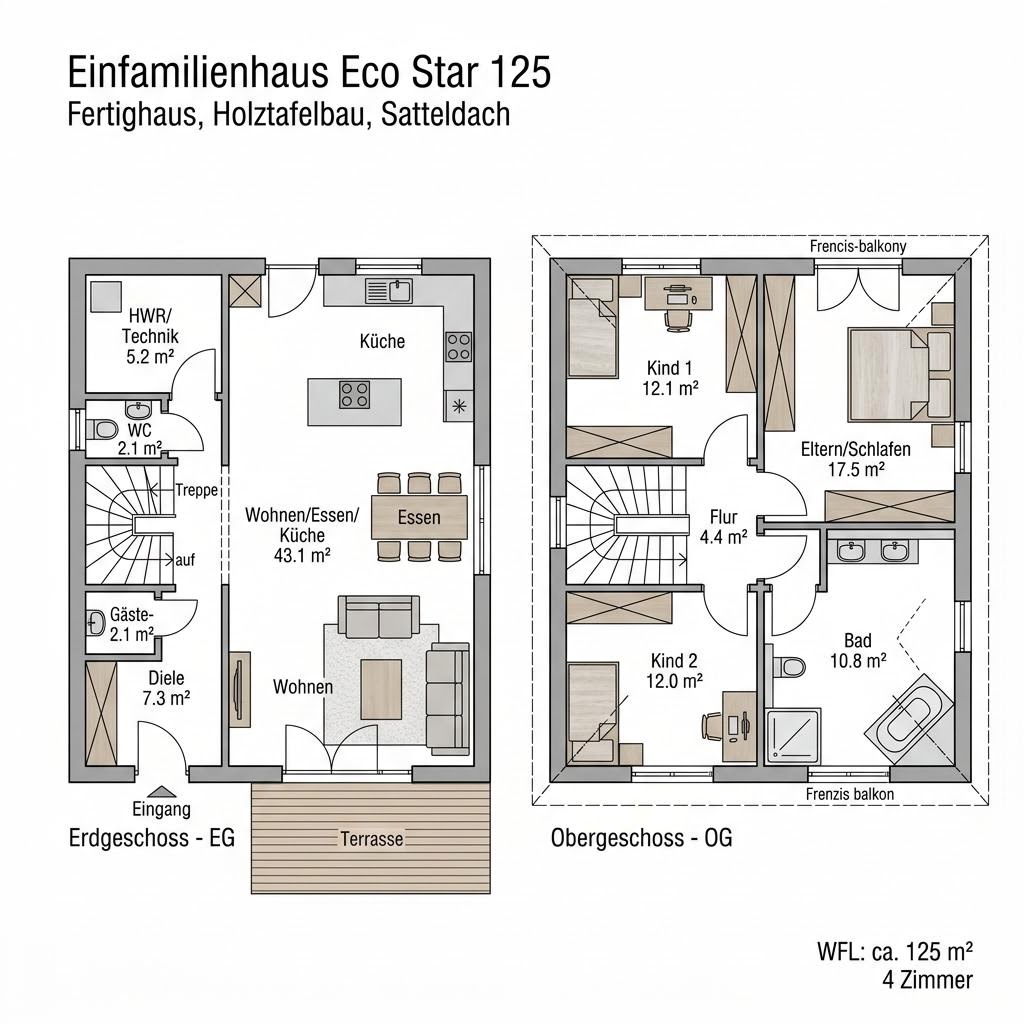 Grundriss Eco Star 125 von STREIF Haus — 125 m², 4 Zimmer