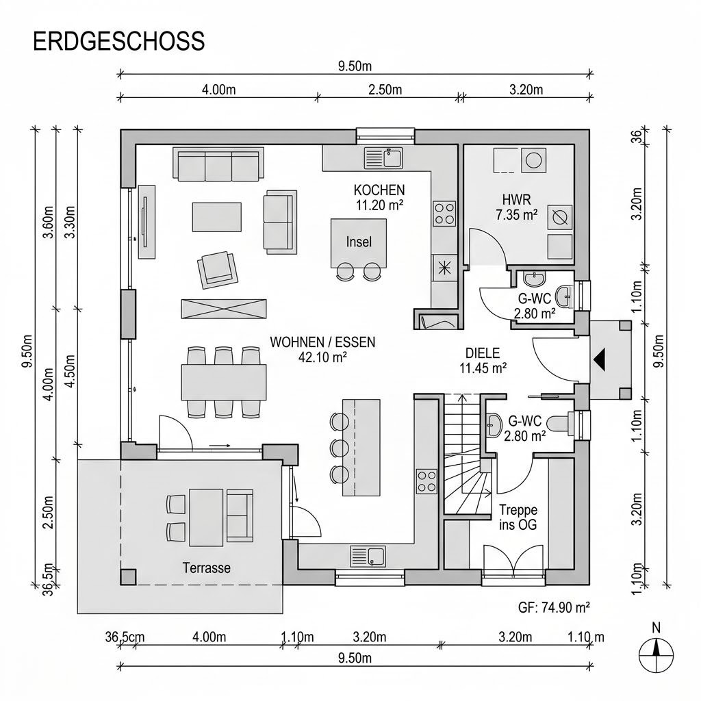 Grundriss Kubushaus Linea 166 von STREIF Haus — 166 m², 5 Zimmer