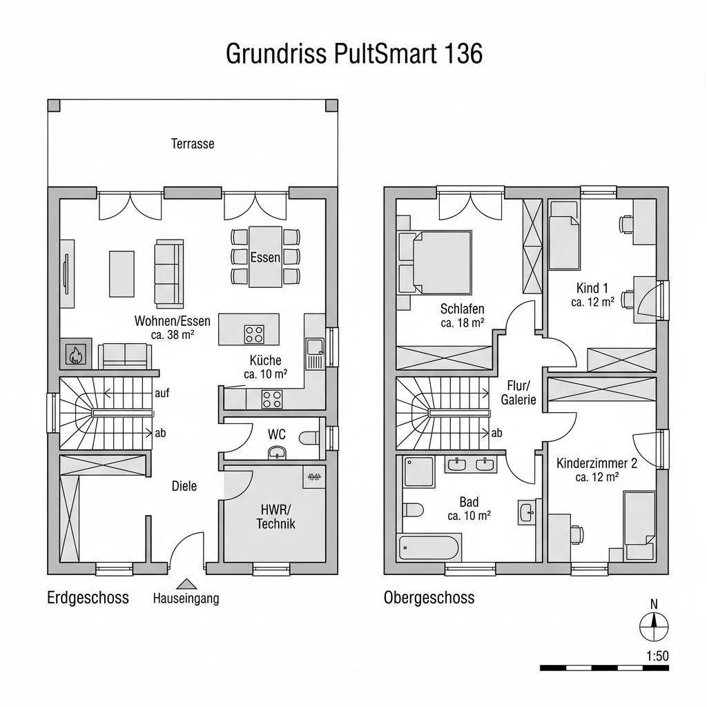 Grundriss PultSmart 136 von STREIF Haus — 136 m², 4 Zimmer