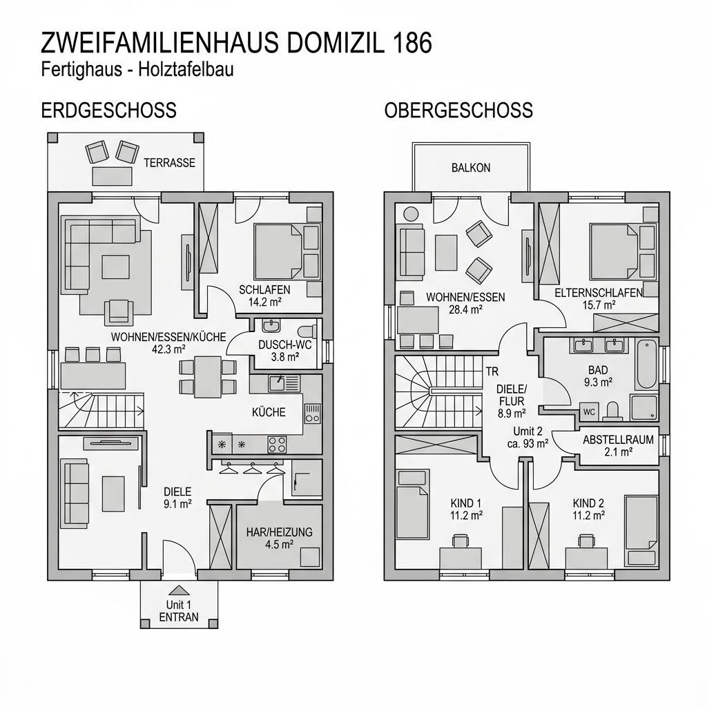 Grundriss Zweifamilienhaus Domizil 186 – 186 m² Zweifamilienhaus mit 7 Zimmern
