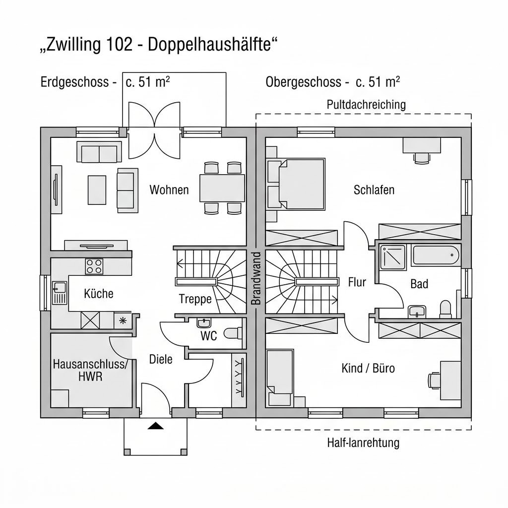 Grundriss Zwilling 102 von STREIF Haus — 102 m², 3 Zimmer