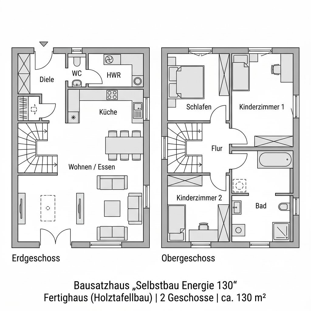 Grundriss Selbstbau Energie 130 von Suckfüll Energiesparhaus — 130 m², 5 Zimmer