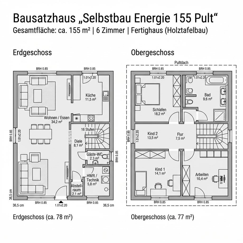 Grundriss Selbstbau Energie 155 Pult von Suckfüll Energiesparhaus — 155 m², 6 Zimmer