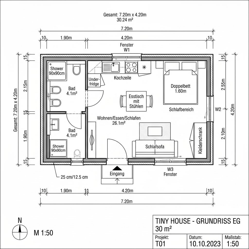 Grundriss Tiny Lagom 30 – 30 m² Tiny House mit 1 Zimmern