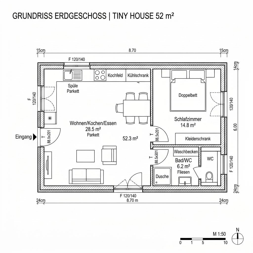 Grundriss Stugan 52 von Eksjöhus — 52 m², 2 Zimmer