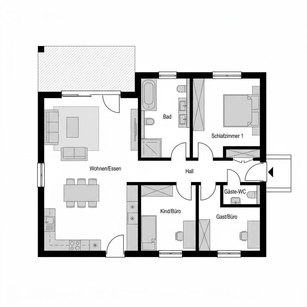 Grundriss Bungalow Lichtblick 112 von Town & Country Haus Deutschland — 112 m², 4 Zimmer