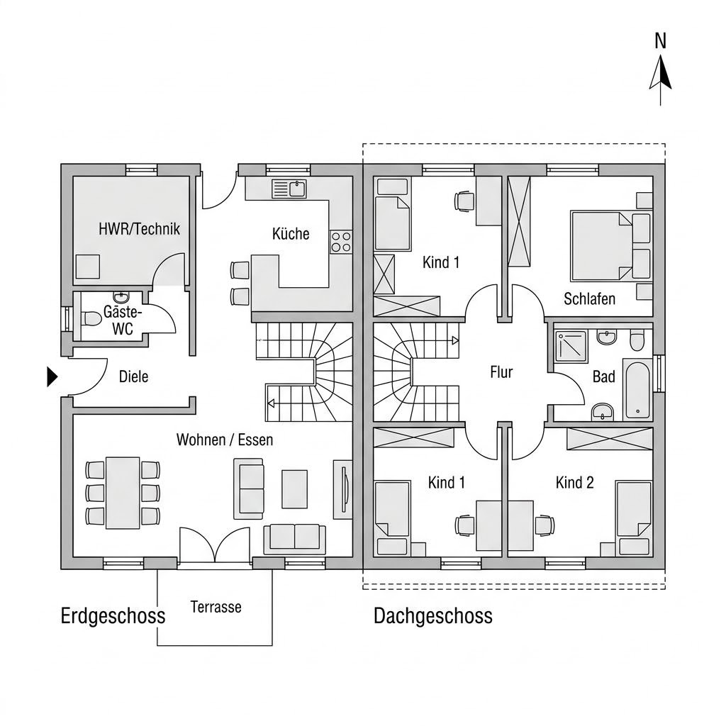Grundriss Doppelhaus Aachen von Town & Country Haus Deutschland — 104 m², 4 Zimmer