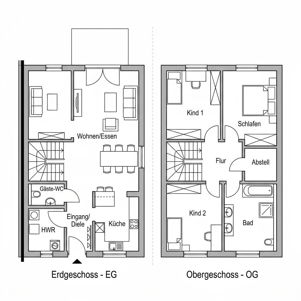 Grundriss Doppelhaus Erfurt von Town & Country Haus Deutschland — 128 m², 5 Zimmer